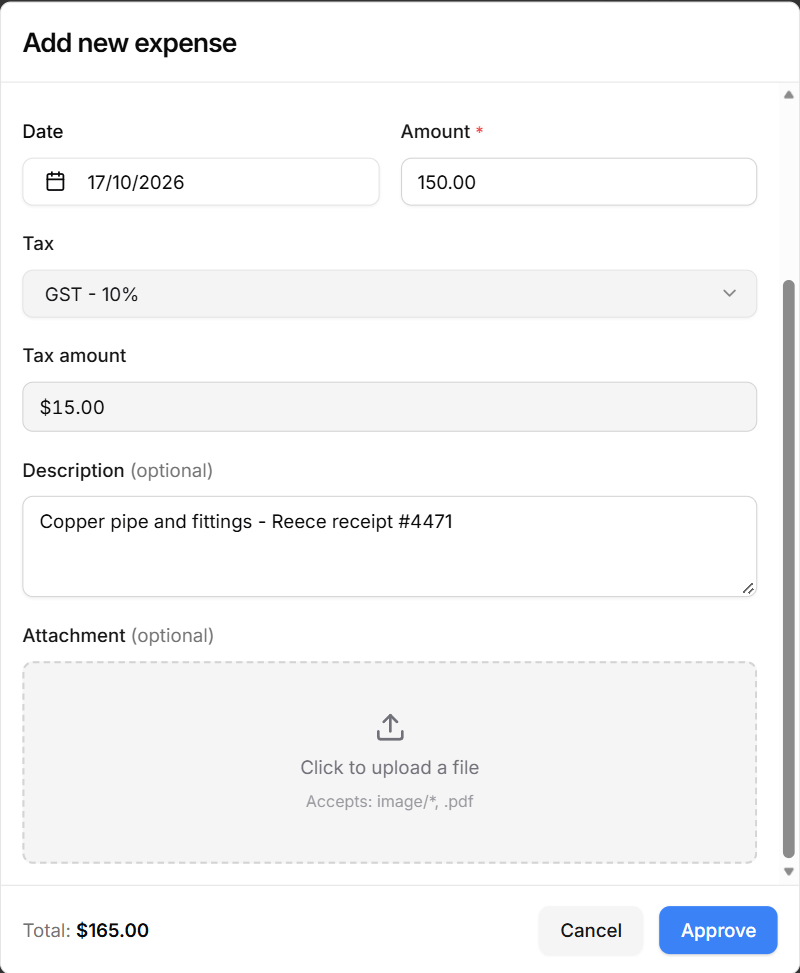 Attach a photo or PDF of the receipt