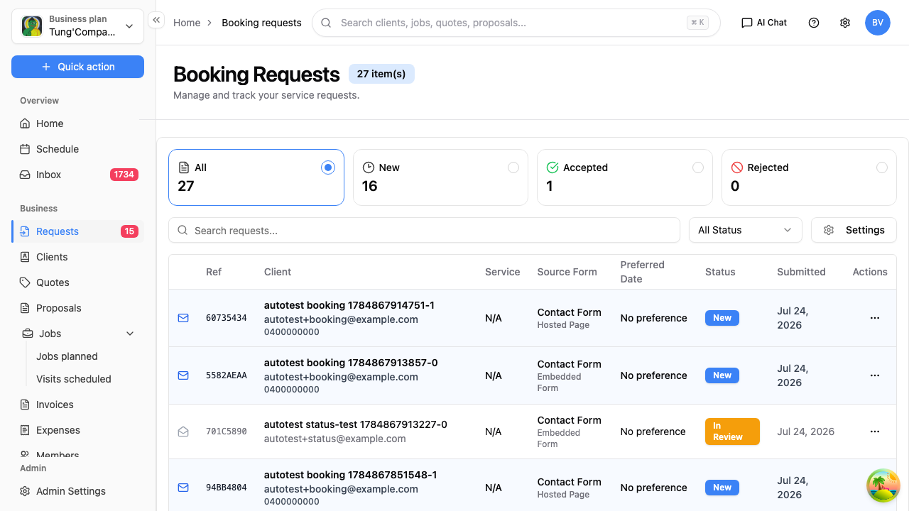 Booking requests list