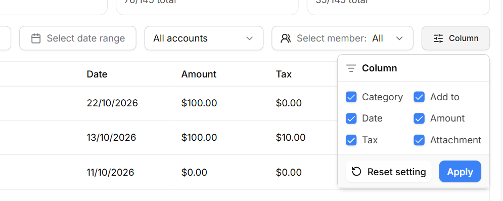 Choose which columns to show