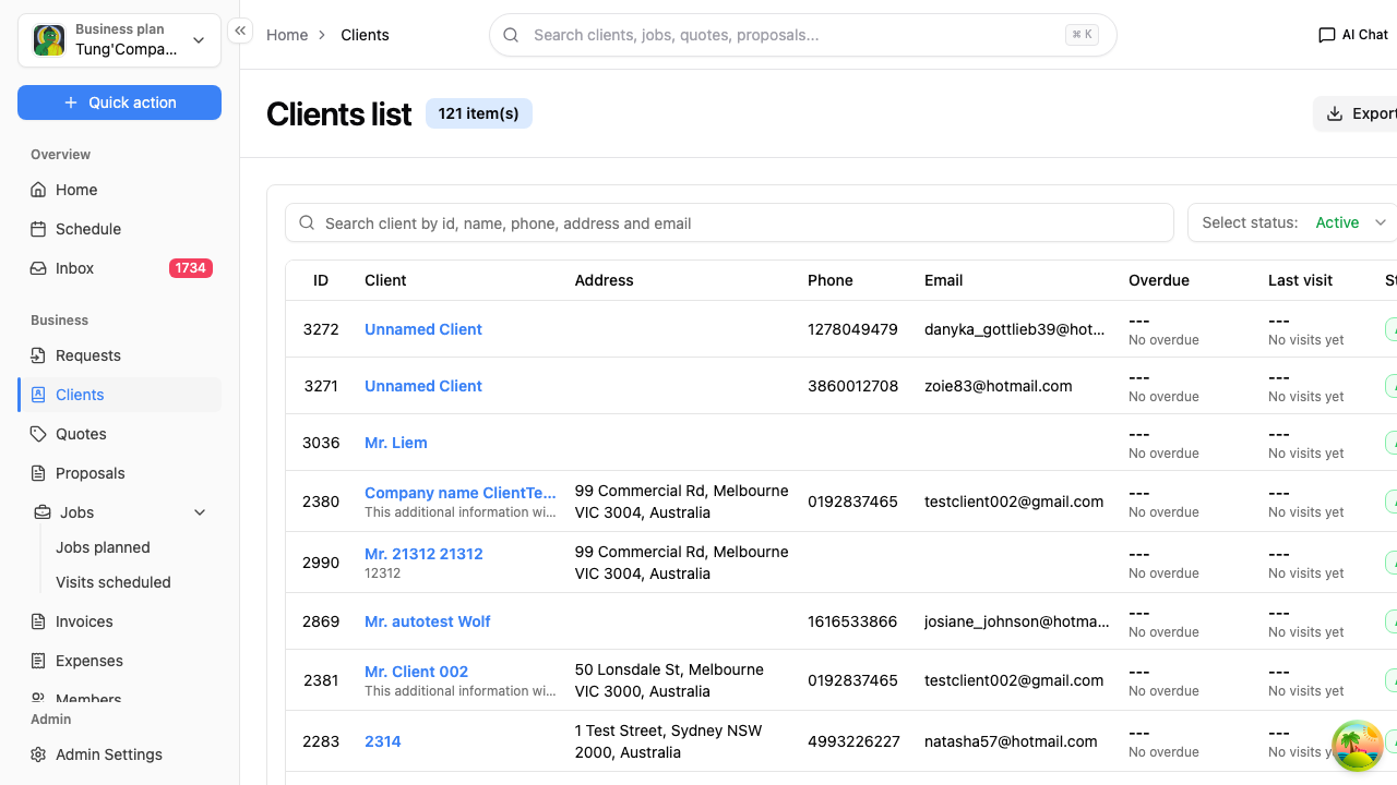Clients list screen