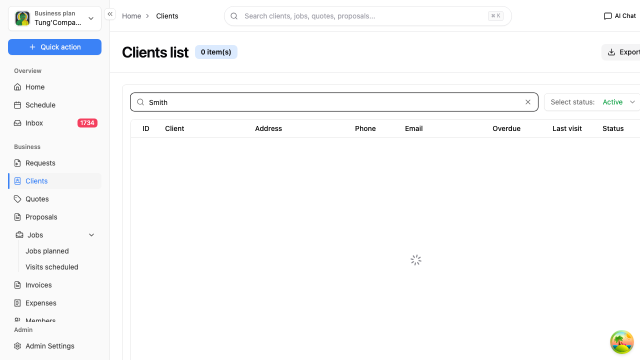 Searching the clients list