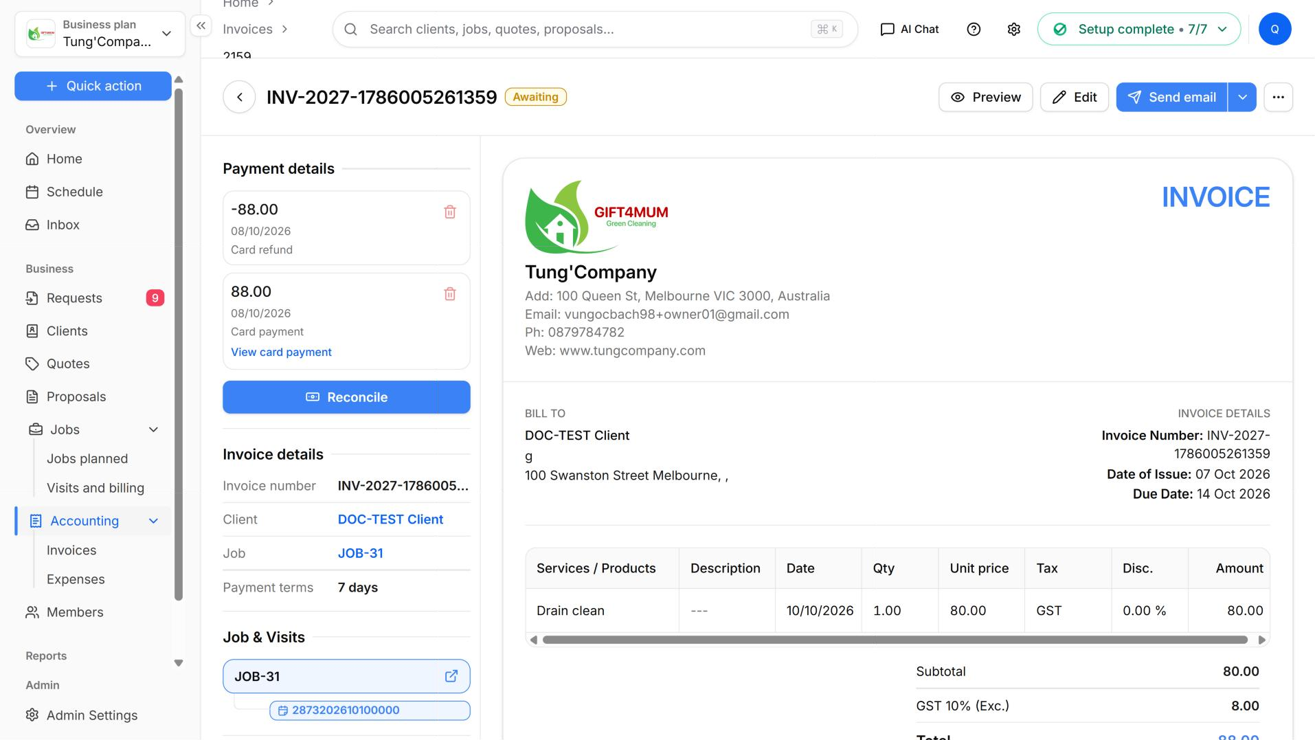 Invoice detail screen