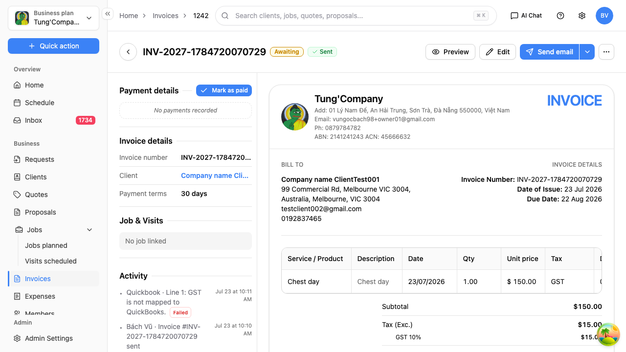 Invoice detail screen