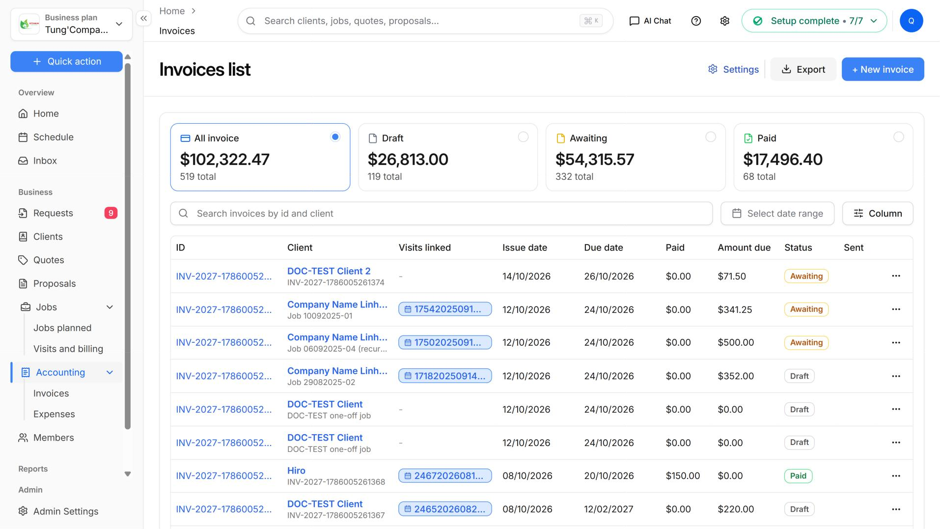 Invoices list screen