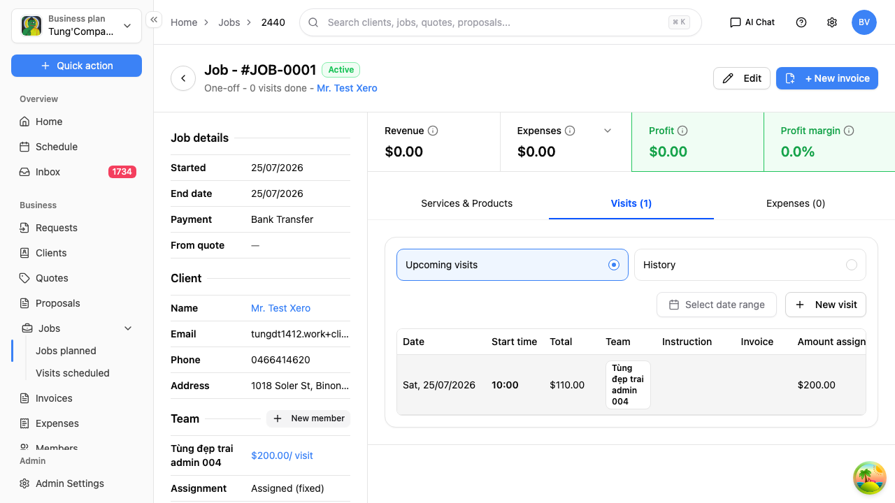 Job detail screen