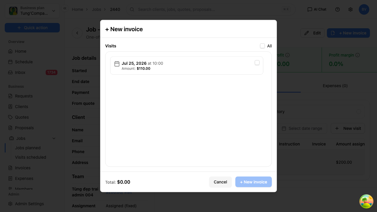 Generate invoice from a job