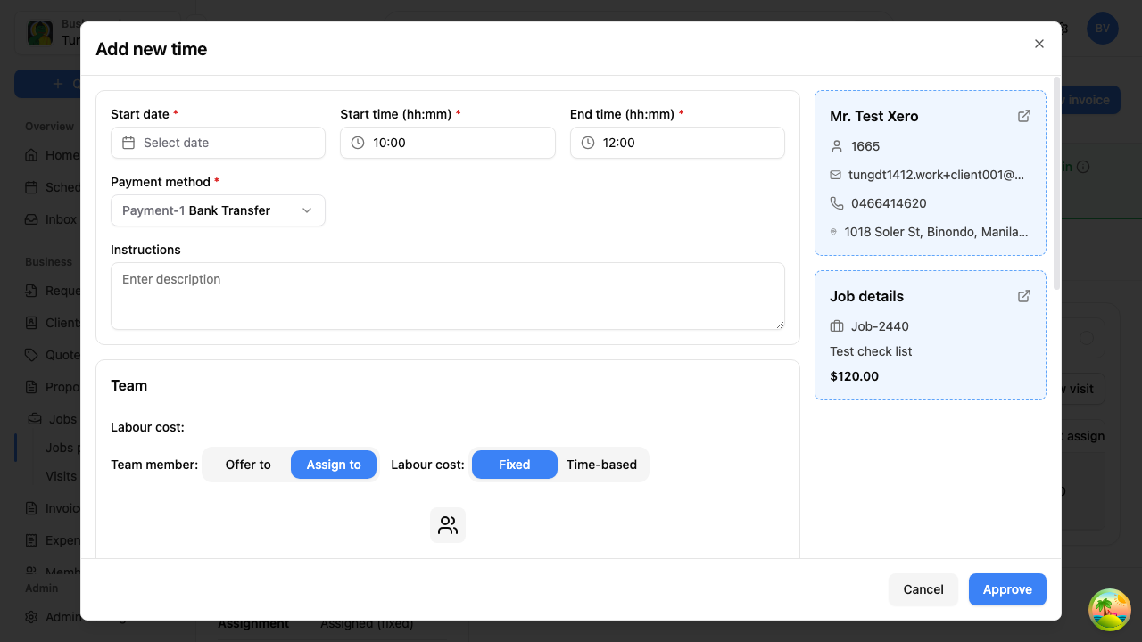 Add new time dialog