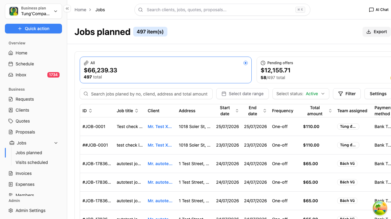 Jobs planned list