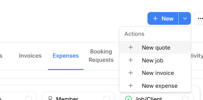 New expense on a client's page