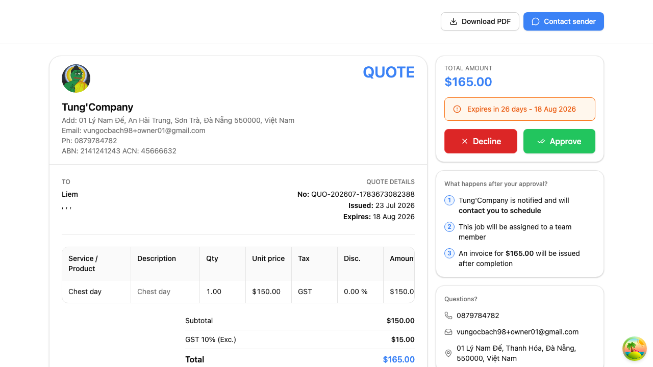 The quote page your client sees