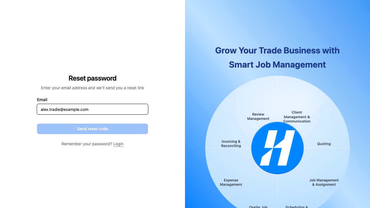 Reset password screen