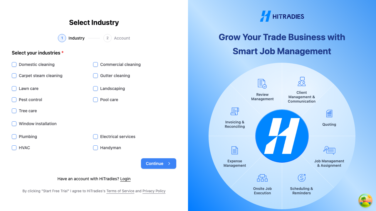 Select industry screen