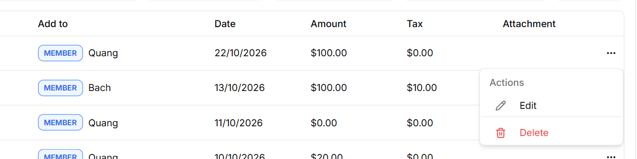 The ⋯ menu on an expense