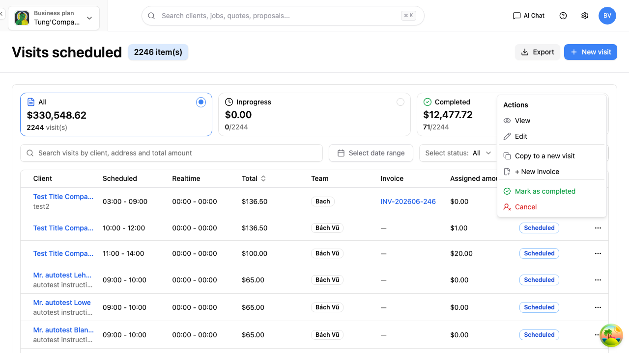 Visit row actions